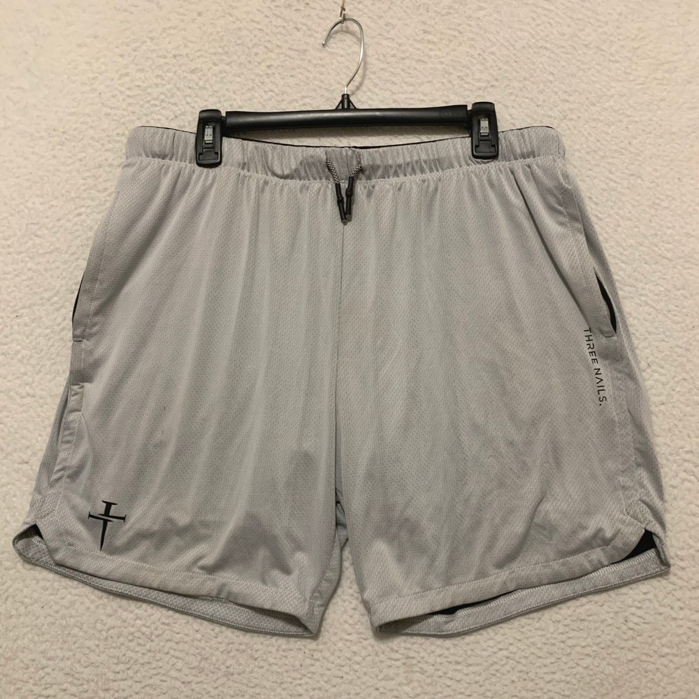 Three Nails Mesh Athletic Training Shorts Lined Mens XL 35x7 Gray Drawstring